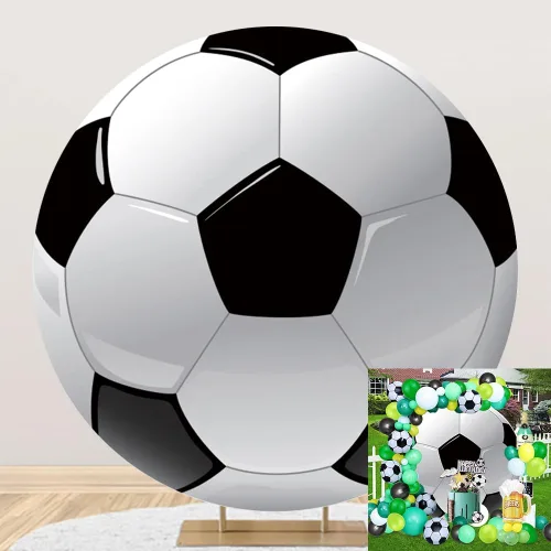 Vista 15 de Leyiyi 0,9 x 0,9 m Telón de Fondo Redondo de Fútbol Negro y Blanco, Telón de Fondo Redondo para Deportes, Fondo Temático de Fútbol para Fiesta