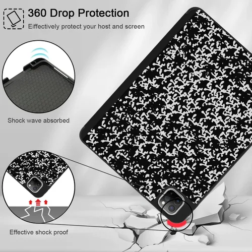 Vista 5 de Funda Tuiklol para iPad Pro de 12.9 pulgadas 2022 2021 2020 2018 6th / 5th / 4th / 3rd Gen Built in Pencil Holder Protective Stand Back Cover with