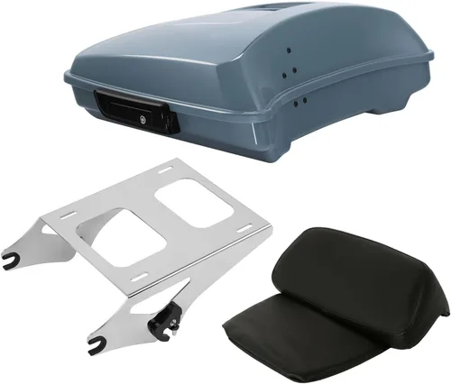 Vista 26 de TCT-MOTORPARTS Atlas Silver Metálico Maletero de Viaje Modificado con Respaldo y Montaje en Rack Adecuado para Harley Touring 14-25 Street Glide