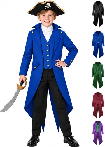 Vista 9 de Chaqueta medieval para niños, disfraz de Halloween, gótico, steampunk, vintage, victoriano, uniforme Gold-tone buttons,side pockets,classic split