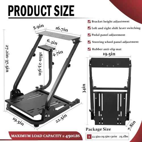 Vista 5 de Marada Racing Wheel Stand with Adjustable Shifter Mount fit for Logitech G920 G29 G923 Thrustmaster T300, Foldable Steering Wheel Stand Gaming