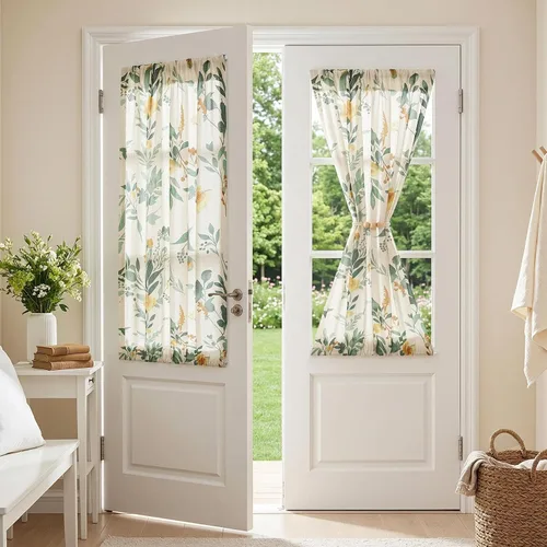 Vista 43 de MYSKY HOME Cortinas de lino transparentes de 45 pulgadas de largo para dormitorio, cocina, paneles de cortina florales, cortinas semicirverticales