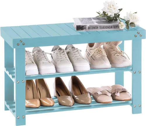 Vista 12 de Apicizon Banco de Zapatos de Bambú para Entrada, Banco Organizador de Zapatos de 3 Niveles para Puerta Principal, Pequeño Organizador de Zapatos