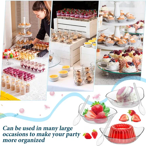 Vista 6 de 500 mini cuencos de postre con cucharas de 1 onza, mini platos desechables de postre de plástico con cucharas de plástico transparente, platos