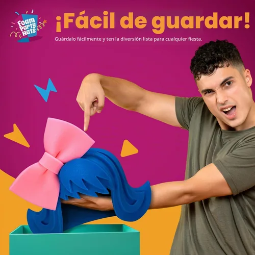 Vista 5 de FOAM PARTY HATS: Peluca Azul con lazo rosa