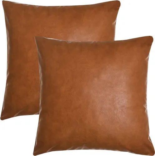 Vista 9 de Tosewever Juego de 4 fundas de almohada geométricas bohemias de 18 x 18 pulgadas, fundas de almohada de algodón de piel sintética a rayas modernas