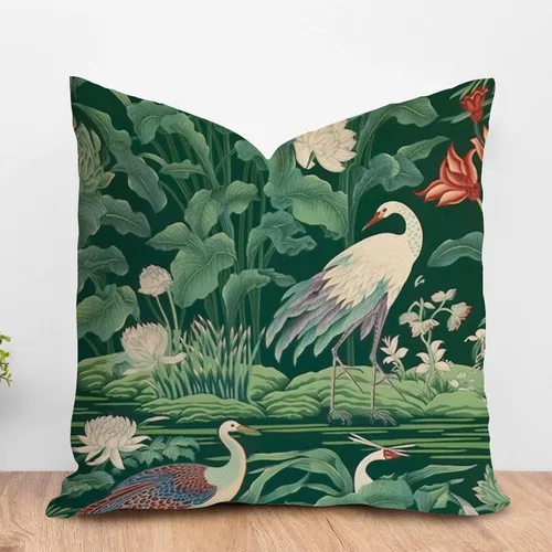 Vista 24 de ArogGeld Funda de cojín decorativa de flor de loto azul y verde pavo real, diseño botánico floral azul de loto azul, estilo asiático, chinoiserie
