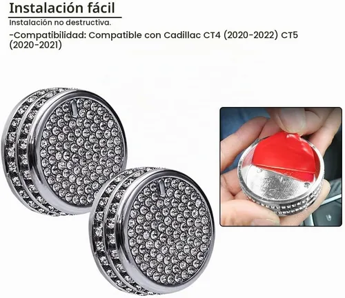 Vista 4 de 2 piezas de adornos brillantes para perillas de control central y multimedia, compatibles con Cadillac CT5 CT4, adhesivo para accesorio