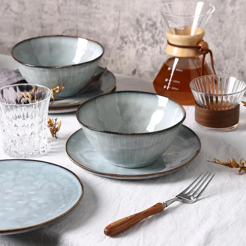 Vista 7 de Hand thrown 12 Piece Stoneware Dinnerware Sets-Service For 4, Blue