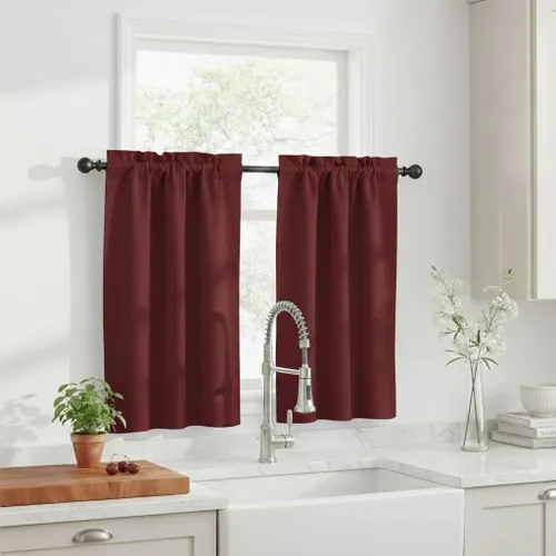 Vista 40 de NICETOWN Cortinas Opacas Cortas - Tratamiento de Ventana con Aislamiento Térmico, Niveles de Cortina Pequeños para Sala de Estar/Cocina, 2 Paneles