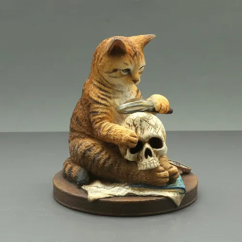 Vista 6 de Veronese Design 4 1/2 pulgadas una estatua pintada a mano de resina real del investigador privado del gato del rascador de la cabeza