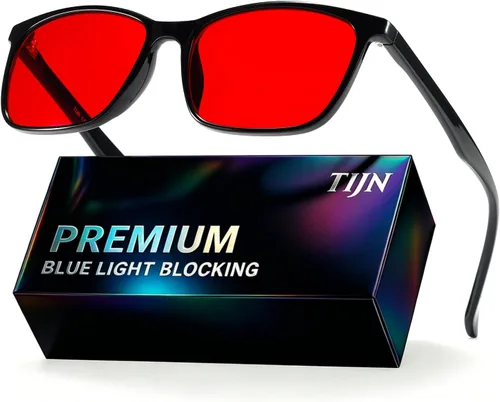 Vista 9 de TIJN Lentes de dormir para 99.9% TR90 con bloqueo de luz azul y verde, doble revestimiento AR con lente roja para juegos de computadora que reducen