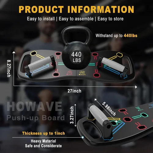 Vista 6 de HOTWAVE Push Up Board, Portable Pushup Board for Men, Foldable Push-up Board, Multifunctional Push Up Board-20 in 1 at Home Gym, Pushup Handles for