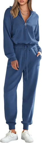 Vista 71 de PRETTYGARDEN Conjunto de suéter de 2 piezas para mujer, sudadera con cremallera, pantalones deportivos, ropa casual