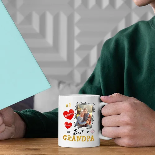 Vista 5 de Taza de café de cerámica con texto en inglés «Best Grandpa Add Photo », regalos para abuelo, abuelo, papá, amapola, Día del Padre, taza de café