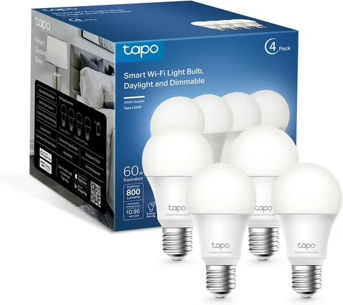 Vista 8 de Tapo TP-Link - Bombillas inteligentes, 800 lúmenes (equivalente a 60 W), bombilla LED blanca cálida suave de 2700 K, regulable, compatible con Alexa