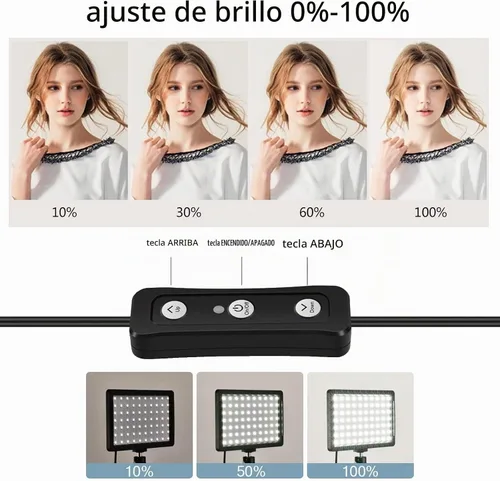 Vista 5 de Paquete de 2 luces clave de transmisión con soporte de escritorio, soporte de abrazadera en C, luz de panel de video regulable para grabación