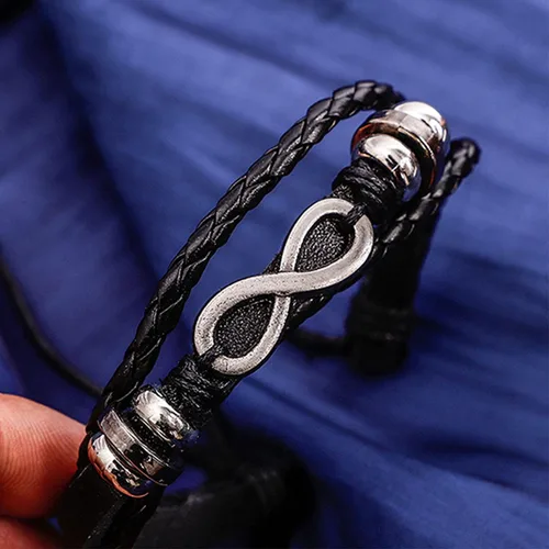 Vista 6 de Manfnee - Pulsera trenzada de cuero para hombres y mujeres ajustable