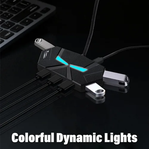Vista 7 de Hub USB A con 7 puertos de 3.9 pies de largo, divisor de concentrador USB 3.0 múltiple, adaptador extensor USB para laptop, escritorio, PC, unidad