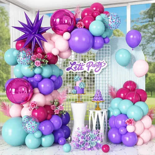 Vista 9 de Kit de guirnalda de arco de globos de color azul, blanco y plateado con globos de bola de discoteca, globos de papel de aluminio de estrella