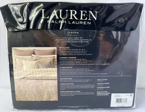 Vista 2 de Lauren Ralph Lauren Claudia Stripe - Juego de sábanas Queen (4 piezas, diseño de rayas rosadas sobre crema)