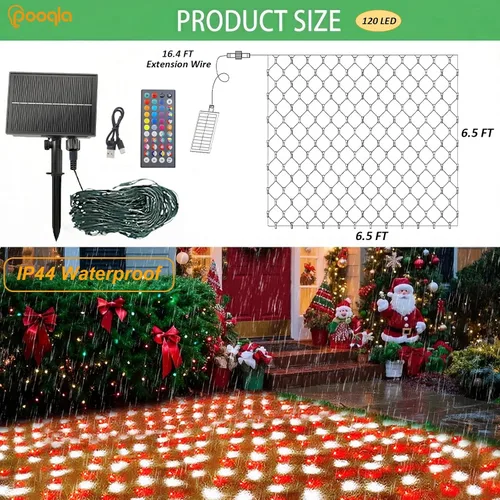 Vista 6 de Pooqla 34 Colors Changing Net Lights Outdoor Solar & USB Powered, 6.5x6.5ft
