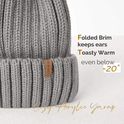 Vista 2 de FURTALK - Gorro de punto para el invierno con pompón de piel sintética, cálido, para mujeres