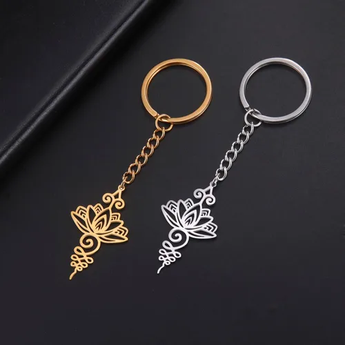 Vista 5 de TEAMER Lotus Keychain Stainless Steel Hollow Lotus Geometric Keyring Simple Jewelry for Women Girls