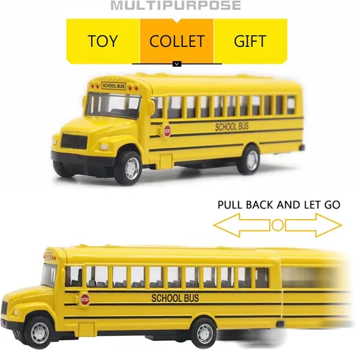 Vista 3 de Paquete de 2 juguetes de autobús escolar amarillo de 5.5 pulgadas, vehículos de juguete de metal fundido a presión, recuerdos de fiesta, el mejor