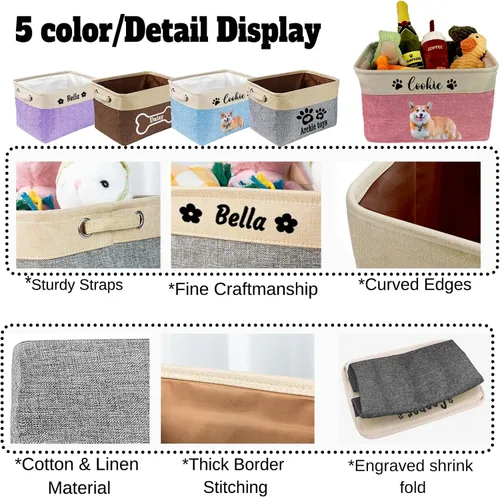 Vista 3 de xrlsg Cesta de almacenamiento personalizada de juguetes para perros, plegable con nombre de mascota, caja de almacenamiento rectangular