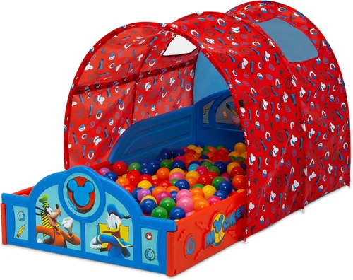 Vista 5 de Delta Children - Cama para dormir y jugar para niños pequeños con tienda de campaña, Mickey Mouse de Disney, Azul/Rojo
