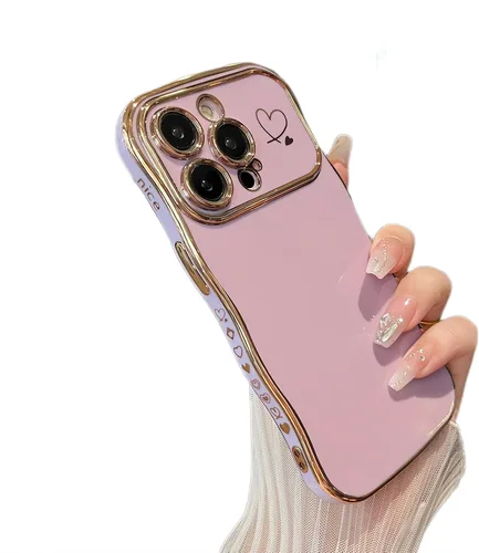 Vista 16 de ZTOFERA Funda para iPhone 11 de 6.1 pulgadas, bonita funda con marco ondulado rizado con patrón de corazón de amor, borde chapado de lujo