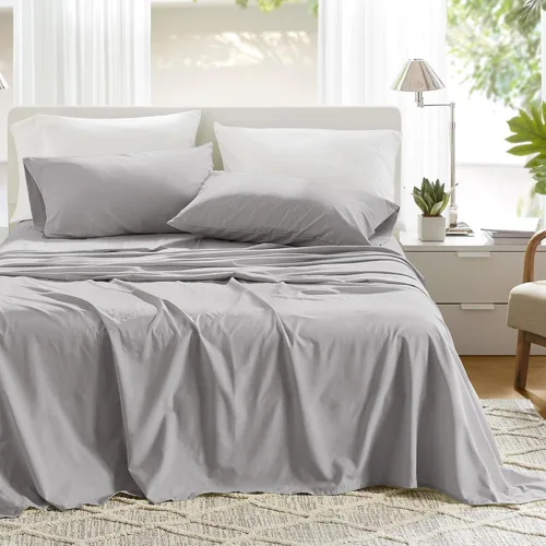 Vista 39 de Comfort Spaces Juego de sábanas 100% algodón transpirable, ligero, suave con bolsillo elástico de 14 pulgadas que se adapta a colchones de hasta 16