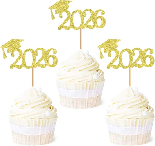 Vista 18 de 24 adornos para cupcakes de graduación 2026, selecciones de alimentos/aperitivos para fiesta de graduación, decoración de mini pasteles, adornos