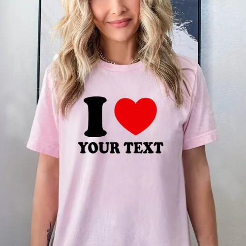 Vista 3 de LASFOUR Camiseta personalizada con texto en inglés "I Love My Girlfriend Boyfriend, I Love My Girl" con foto personalizada, camisas para parejas