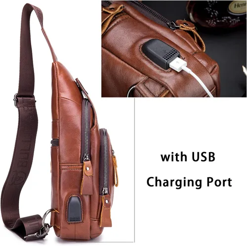 Vista 4 de LUKZIJAES Bolso bandolera de cuero genuino para hombre