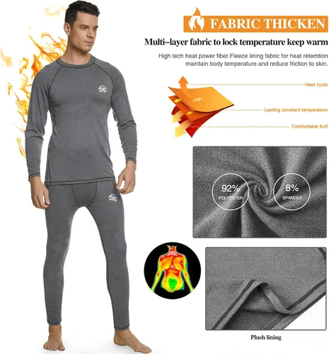 Vista 4 de mens Compression Base Layers Long Johns Winter Gear With Fleece Lined for Skiing