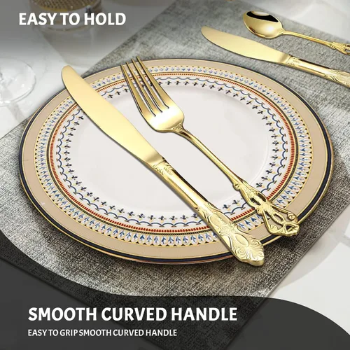 Vista 3 de flatware set, modern royal gold stainless Steel silverware set for Wedding and Festival, service for 4, daily use cutlery set utensil set
