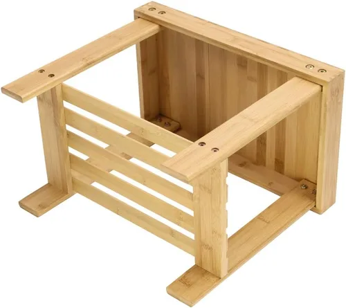 Vista 4 de Taburete de bambú KKTONER con banco de ducha y almacenamiento con estante, silla de pie para baño, sala de estar, dormitorio, color natural