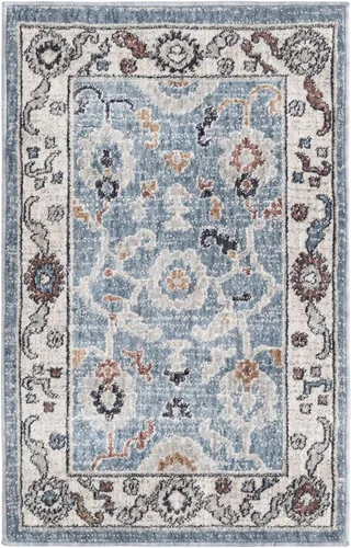 Vista 3 de Unique Loom Eco Traditional Collection - Alfombra animada (rectangular de 2 pies x 3 pies 0 pulgadas, azul puerto, beige)