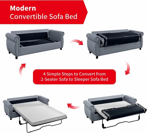 Vista 7 de PUREMIND Sofá cama extraíble 2 en 1 tamaño Queen, sofá biplaza tapizado con colchón de espuma viscoelástica, sofá cama con ribete de cabeza