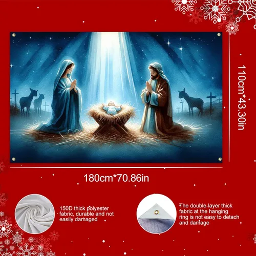 Vista 5 de BlissYard Fondo de Escena de la Natividad 71x43 Pulgadas Pancarta de la Escena del Pesebre de la Noche Santa Telón de Fondo Religioso Cristiano