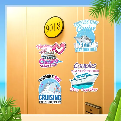 Vista 6 de Hoteam 4 piezas decoraciones magnéticas para puerta de crucero para parejas, imanes náuticos divertidos y resistentes al agua para marido y esposa