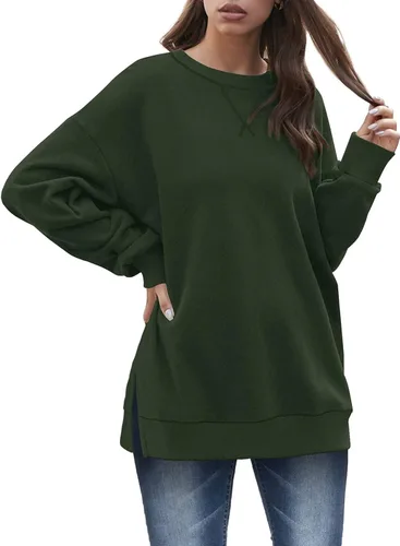 Vista 2 de Dofaoo Sudadera para mujer, cuello redondo, manga larga, casual, túnica para llevar con leggings