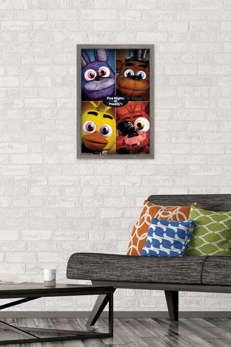 Vista 2 de Trends International Five Nights at Freddy's - Póster de pared cuádruple, 14.725 x 22.375 pulgadas, versión con marco de madera tipo granero