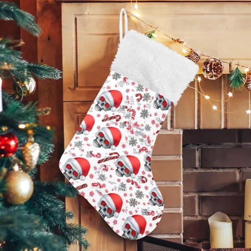 Vista 5 de Calcetines de Navidad de calaveras de Navidad grandes y cálidas de 18 x 12 pulgadas, decoración de medias de Navidad colgantes para la familia