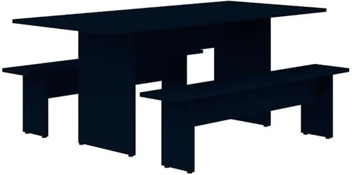 Vista 14 de Manhattan Comfort Nomad - Juego de comedor de 3 piezas para 6 personas con mesa de cocina moderna y 2 bancos, muebles de granja con acabado de grano