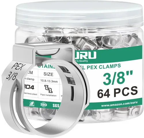 Vista 8 de OURU 54 piezas de anillo de crimpado de 1/2 pulgada PEX, abrazaderas de cincha PEX de acero inoxidable 304, abrazaderas de manguera de una oreja