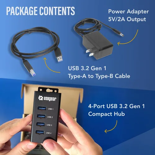 Vista 8 de USBGear Concentrador USB de 4 puertos 3.2 Gen 1 – Concentrador de datos supervelocidad montable con puertos USB para laptop, PC, escritorio y más