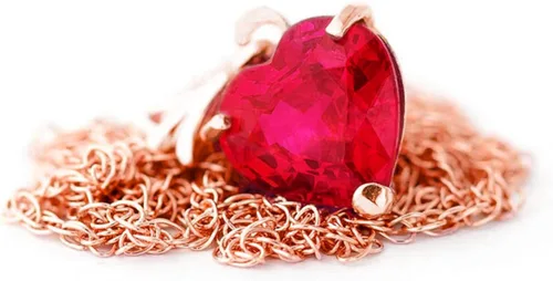 Vista 6 de Galaxy Gold GG Collar de oro rosa macizo de 14 quilates con forma de corazón de rubí hecho a mano con oro macizo y piedra preciosa auténtica.